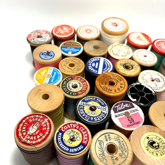 Vintage Thread On Wooden Spools Lot of 30 - Picture 3 of 11